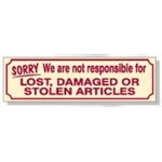 SIGN-SORRY, NOT RESPONSIBLE--ENGLISH